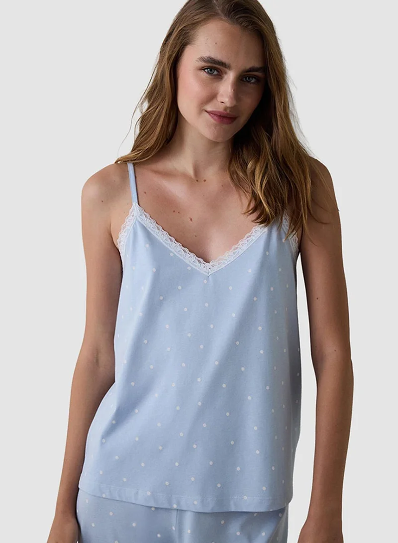 بنتي Mia Polka Dot Lace V-Neck Cotton Pajama Set